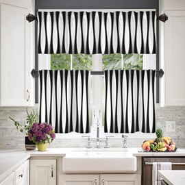 BaoNews Black Modern Curve Stripes Kitchen Tier Curtains for Windows,Black White Zebra Stripe Blackout Valances Multilayer Polyester Window Treatments for Kitchen 2 Pack 26X24 Inches