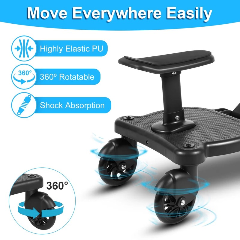 TeqHome Universal Stroller Board with Detachable Seat, 2-in-1 Buggy Board