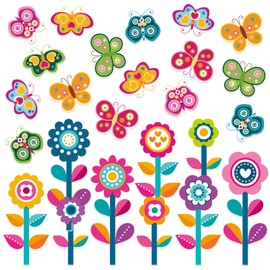 NBjiuyin 54 Pieces Spring Flowers Butterfly Cutouts Springtime Blooms Mini Colorful Cutouts Wall Decals Bulletin Board Set with Glue Point Dots for Bulletin Board Home Classroom Decorations