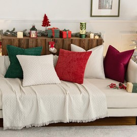 MIULEE Set of 2 Christmas Cushion Covers Fringe Chenille Cushion Covers Sofa Cushion Decorative Cushion for Couch Sofa Living Room Red 45 x 45 cm