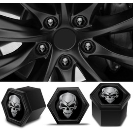 Biomar Labs Set of 20 Car Wheel Nut Caps Screw Cover 19mm Universal with Removal Tool Black Silver Skull LC 20