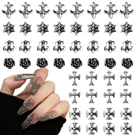 FineGood 50pcs Punk Nail Art Charms Nail Parts Metal Parts 3D Studs Deco Parts Retro Cross Metal Parts Rivet Decoration Parts Vintage Cross Nail Parts Nail Design Supplies DIY Craft Accessories