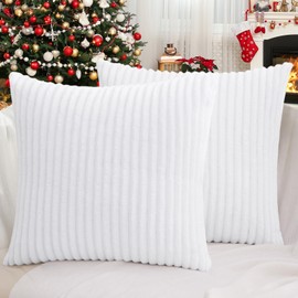Simmore Decorative Throw Pillow Covers 18x18 Set of 2, Soft Plush Flannel Double-Sided Fluffy Couch Pillow Covers for Sofa Living Room Home Decor, White