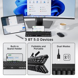 RK ROYAL KLUDGE F68 60% Foldable Low Profile Mechanical Keyboard, Wireless Mechanical Keyboard with Aluminum Body, Built-in Stand Holder, White Backlit, 68 Keys, Tactile Brown Switch