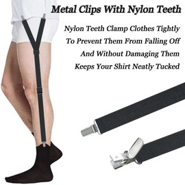Shirt Stays for Men Shirt Garters for Men Adjustable Elastic with Non Slip Clips Sock Garters Keep Shirt for Military or Professional Black (1 Pair of Garters）