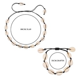 WEIESCIE Shell Necklace Bracelet Set, 2 Pieces Shell Necklace, Adjustable Bracelet for Women Girls Summer Beach Jewellery