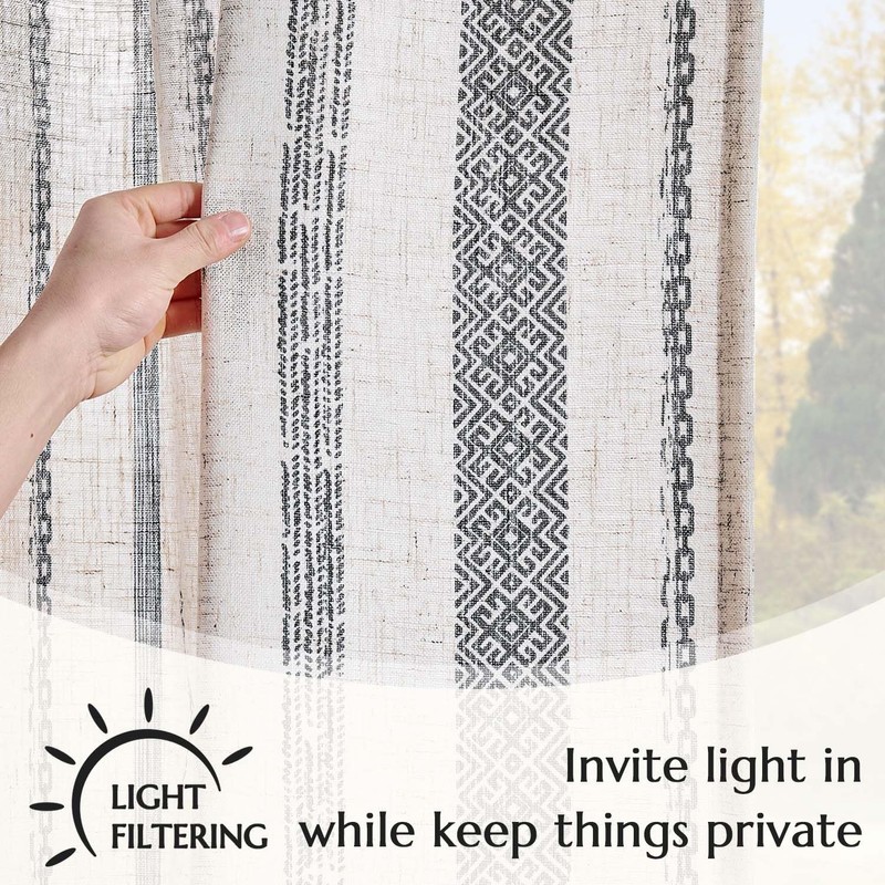 jinchan Linen Blend Boho Curtains for Living Room, 96 Inch