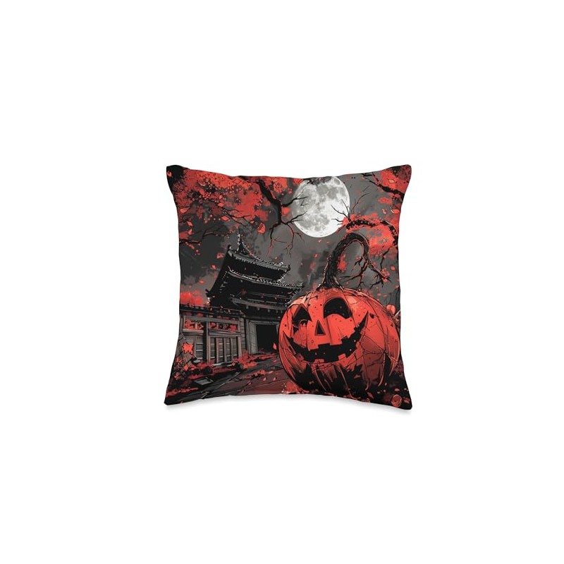 Moonlit Sakura: Halloween’s Spooky Night Throw Pillow