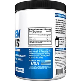 Evlution Nutrition Polvo de pptidos de colgeno hidrolizado, colgeno ultra puro tipo I y III, crecimiento del cabello y las uas, salud sea y...        