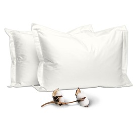 Pizuna 100% Cotton Standard Pillowcases 2 Pack Off White 50x75cm, 400 Thread Count Long Staple Combed Cotton Soft Pillow Cover, Sateen Weave Oxford Pillow Cases (Cooling Pillowcase 2PC)