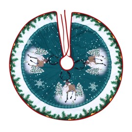 Christmas Tree Skirt 36inch Round Red Xmas Tree Skirts Base Christmas Tree Cover Mat Santa Reindeer Snow Patten Xmas Party Ornament Christmas Tree Decoration