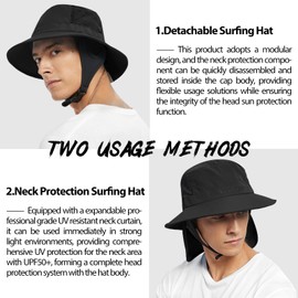 Seektop Surf Bucket Hat with UPF 50+ UV Protection, Waterproof Sun Hat with Adjustable Chin Strap for Surfing, Water Sports Black