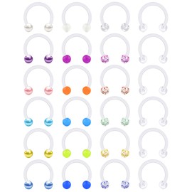 vcmart Plastic Horseshoe Nose Piercing Nose Ring Septum Helix Lip Ring 16G Bioflex Flexible Plastic Piercing, Plastic