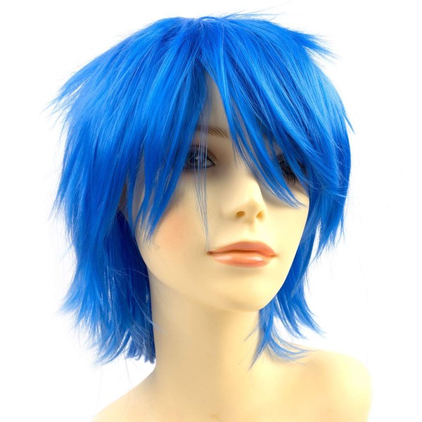 Yamel Anime Wig Blue for Cosplay Party, Synthetic Layered Short Hair Wigs with Bangs, Pastel Wigs for Women Men Kids