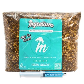 Mycelium's King Trumpet Gourmet Mushroom Kit | 8LBS Oak and Soy Hull Substrate & Millet Grain Combo | Sterile & Nutrient-Rich for Home Growers | Includes 20ML King Trumpet Liquid Culture Syringe