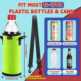 Desing Wish Portable 16.9 oz Plastic Bottles Insulators Sleeves 16 17 18 oz Beverage Bottle/Can Sleeves Holder with Shoulder Strap Plastic Bottle Sleeves Coolers 4 PCS (Orange/Green/Cyan/Grey)