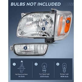 Nilight Headlight Assembly for 2001 2002 2003 2004 Toyota Tacoma Replacement Headlamp Chrome Housing Amber Reflector Driver and Passenger Side