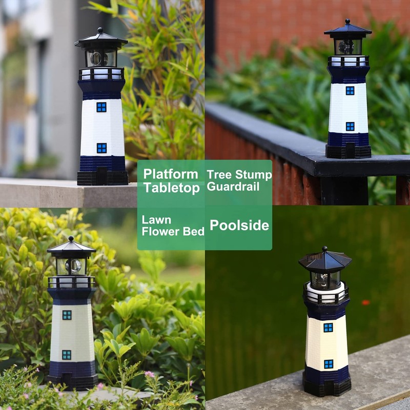 Lighthouse with Rotating Beacon LED Lights - Solar Lighthouse Lamp