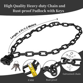 Heavy Duty Chain Lock,Security Chain Hardened 8mm Thick with Weather-Resistant Keyed Padlock, Perfect for Indoor Outdoor Motorcycles, Bikes,Generator, Gates,Fence,Furniture (47 inch Chain+Lock)