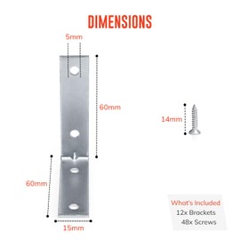 ZAVIA 12Pcs Galvanized Steel L Shaped Brackets for Wood (50mm x 50mm) with Screws | | Fixing & Wooden Repairs