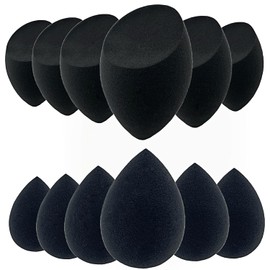 Esponja de maquillaje Beauty Blender – Juego de 12 esponjas de maquillaje con soporte de esponja de base de belleza, impecable para líquido, crema y polvo, esponjas de maquillaje multicolor. (negro)