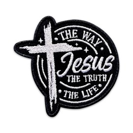 Jesus The Way The Truth The Life Embroidered Patch Christian Religious Embroidery Patches Bible Verse Scripture Sew On Iron On Cross Faith Patch for Clothes Backpacks Hats Jackets 3x2.8 Inches