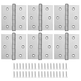 VOLUKA 6 Pack Ball Bearing Door Hinges, 3.5''X 3.5'' Stainless Steel Door Hinges, Non Removable Pin Heavy Duty Door Hinges for Exterior & Interior Doors, Smooth and Quiet. (Silver)