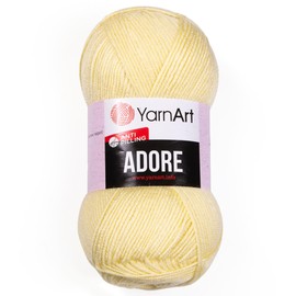 1 hilo de madeja Art Adore, hilo antibolitas, 100 % acrílico antibolitas, 100 g (3.5 oz), 280 m (306 yd), 3: Light DK, Light Yellow - 356