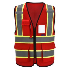 AYKRM 11 colors available safety vest red for women High Visibility Reflective Vest for Men Security with Pockets Zipper Front Meets ANSI/ISEA Standards