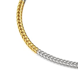 COOLSTEELANDBEYOND Mens Womens Steel Chain Necklace, Square Foxtail Wheat Chain Thin Franco Curb Chain, Silver Gold Two-tone