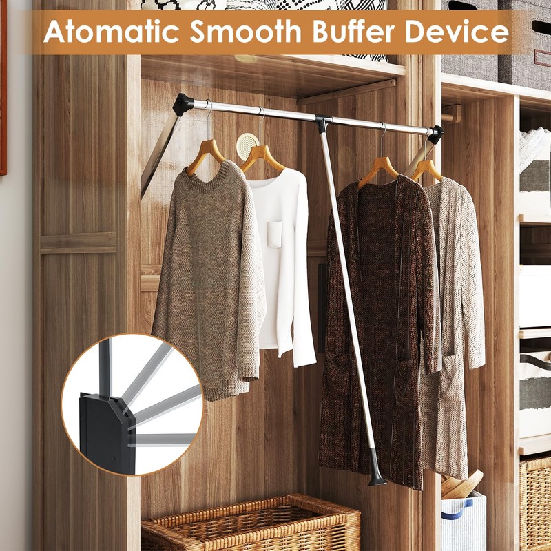 Pull Down Closet Rod,Pull Down Closet Rods for Hanging Clothes,