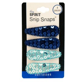 Mia Spirit Snip Snaps Sparkly Sequins Metal Barrettes, For School Spirit, Dance, Cheer, Fashion, For Women and Girls 4pcs (light blue/navy)