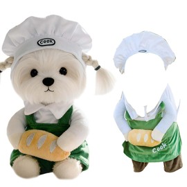 Dog Cat Chef Costume Hat with Apron and Bread - Stand-Up Design, Optical Illusion, Funny Pet Cooking Clothes for Photoshoots, Cosplay, Pet Parties, Halloween, and Christmas (Small(3-8 Pounds))