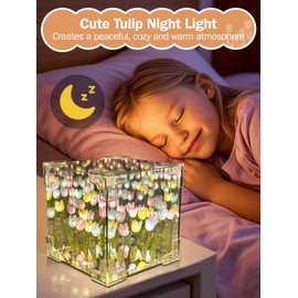 Tulip Night Light LED Infinity Mirror Lamp,Mothers Day Birthday Gifts for Mom Women Tulipanes DIY Finished Product Decorations Lights Flower Lamp Bedside Table Lamp Creative Gift(Multicolored)