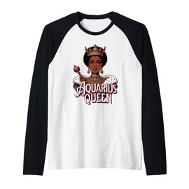 Aquarius AF Vibes Queen Energy Zodiac Regal Afro Crown Raglan Baseball Tee