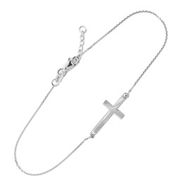 Dainty Sterling Silver Cute Sideways Cross Bracelet (7.50 to 8.00 inches)