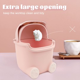 QLFJ-FurDec Mini Desk Bin with Lid, Cute Small Desktop Bins and 3 Rolls Bin Liners, Cartoon Tea Bag Bin 15.5 * 14 * 23.5cm, Waste Paper Dustbin for Vanity Tabletop, Office, Teenagers Bedroom (Blue)