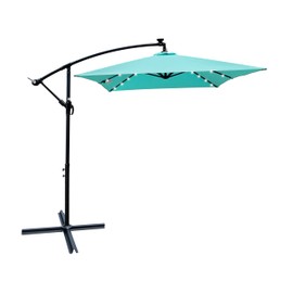 6.5x10 ft Patio Umbrella with Stands & Solar Lights, Large Rectangle Outdoor Offset Cantilever Patio Umbrella, Heavy Duty Market Umbrella, Sun Umbrella for Balcony Backyard Garden Pool Deck, Turquoise