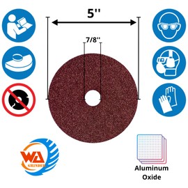 WA 25PACK - 5" X 7/8" inch 36 Grit Aluminum Oxide Resin Fiber Sanding and Grinding Discs, Fiber Sanding Discs Center Hole for Angle Grinder (Grit 36#)
