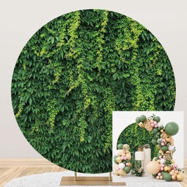 OERJU 6.5x6.5ft Green Leaves Round Backdrop Greenery Grass Wall Natural Spring Sence Landscape Circle Photography Background Birthday Bridal Shower Wedding Party Decoration Photo Booth Studio Props