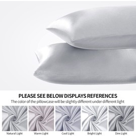 Mulberry Satin Silk Pillowcase for Hair and Skin - Soft Breathable Smooth Both Sided Silk Pillow Cover Pair - Standard Size 50x75cm, 2pc (Silver)