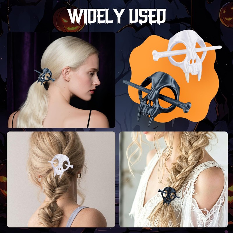 4PCS Cat Skull Hair Stick, Gothic Halloween Cosplay Bone Hair