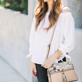 Dasein Women Tassel Zipper Pocket Crossbody Bag Shoulder Purse Fashion Travel Bag with Multi Pockets (White Flower/Beige)