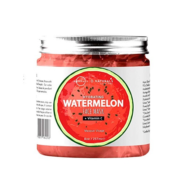 O Naturals Women's Face Hydrating & Acne Fighter Watermelon Vegan Gel Mask. Vitamin C. Organic Ingredients Face Moisturizer. Hyaluronic Acid Anti-Aging Boost Collagen 8oz