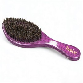 Terrilee Premium Handle 360 Wave Brush for Men - Medium Soft Curved 360 Wave Hair Brushs - Made with Nature Beech & 100% Boar Bristle Soft Men's Hair Brush For Black Men 360 (Purple Wood)