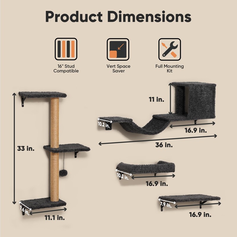 FUKUMARU Cat Wall Shelves, Stable & Safe 4 in 1