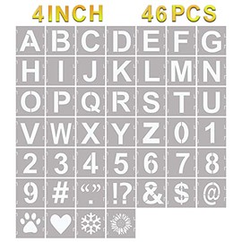 YEAJON 46 Pcs Letter Stencils Symbol Numbers Craft Stencils, Reusable Alphabet Templates Interlocking Stencil Kit for Painting on Wood, Wall, Fabric, Rock, Chalkboard, Sign, DIY Art Projects (4 Inch)