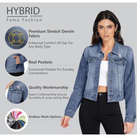Hybrid & Company Women's Long Sleeve Denim Jackets Basic Button Down Jean Jacket with Pockets JK37350X MEDWAS 3X