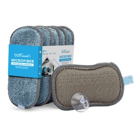 Esponja de microfibra para cocina (paquete de 6) – Gancho de ventosa incluido, reutilizable, lavable, esponjas para platos con estropajo, recambios, lado de fregado, no raya, multiusos, estropajo