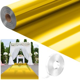 Tinideya 3.3 x 98.4 ft Mirror Rug Aisle Runner for Wedding Ceremony Double Sided Reflective Carpet Aisle Runner Walkway Rug Roll for Outdoor Birthday Graduation Party Decor(Gold)